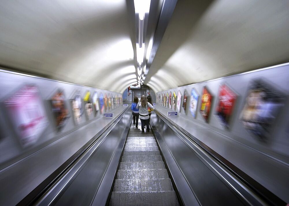 A picture taken in the London Underground, the metro system running under London like a spiderweb.