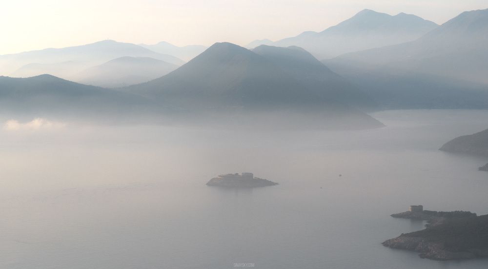Low clouds near the Mamula island, Montenegro