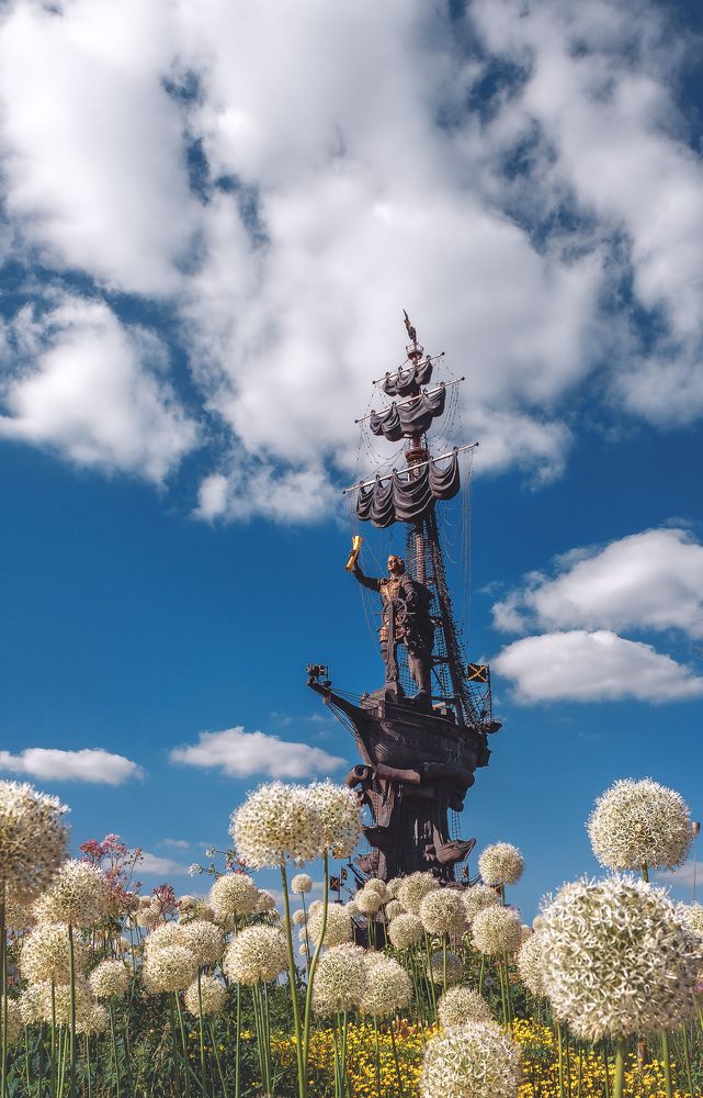 цветы и памятник Петру I