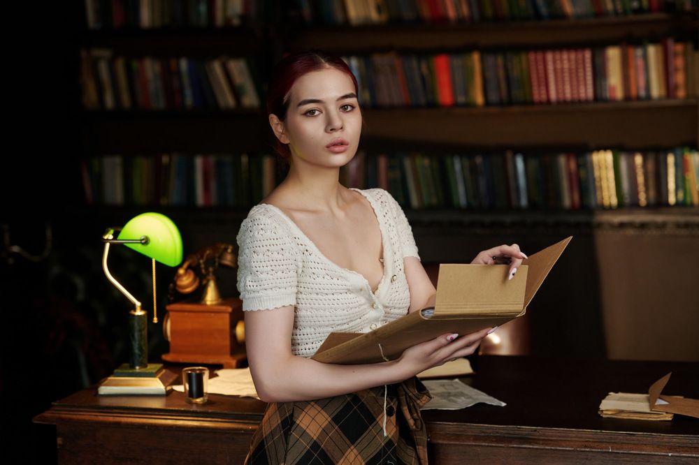Plaid skirt and green lamp