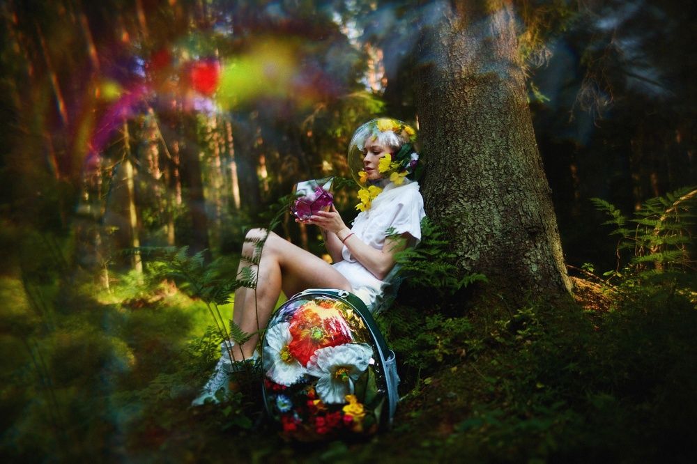 inhaling flowers