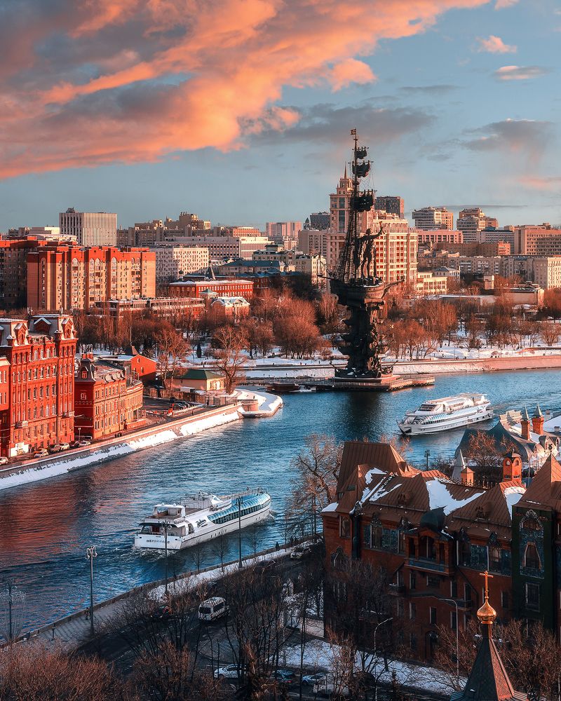москва, Рэдиссон, флотилия Рэдиссон, Петр I, красный октябрь, закат, Sunset, moscow, radisson