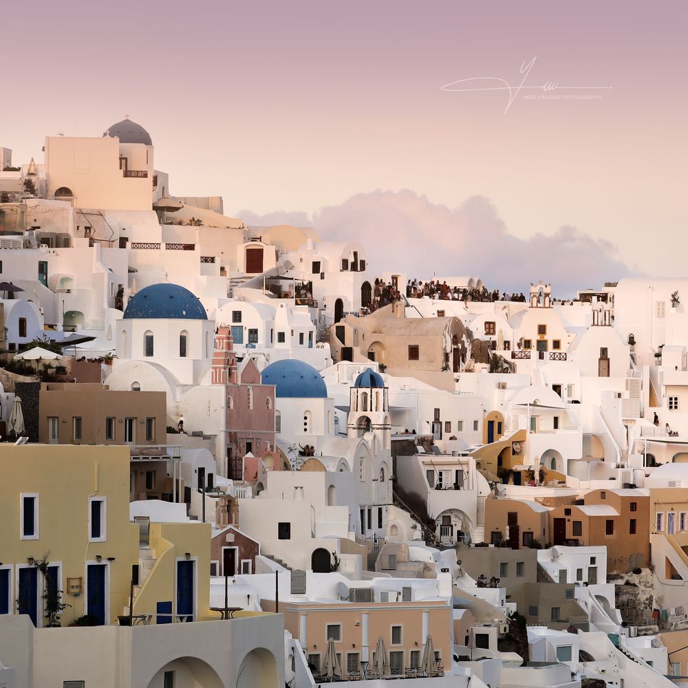 Magnificent sunset view from Oia, Santorini to the Caldera