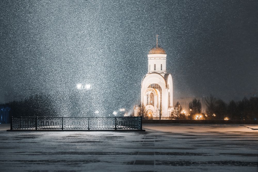 Ночная метель в Парке Победы