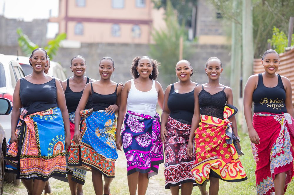 Kenyan Brides Maids in Nairobi City County wearing Shuka Lesso Kitenge Morning Preps