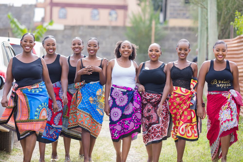 Kenyan Brides Maids in Nairobi City County wearing Shuka Lesso Kitenge Morning Preps