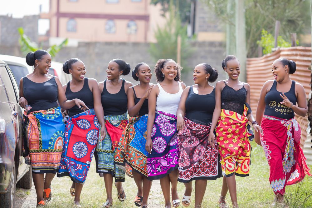 Kenyan Brides Maids in Nairobi City County wearing Shuka Lesso Kitenge Morning Preps