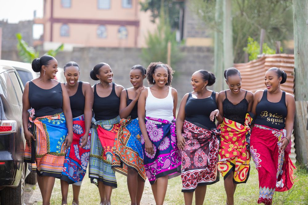 Kenyan Brides Maids in Nairobi City County wearing Shuka Lesso Kitenge Morning Preps