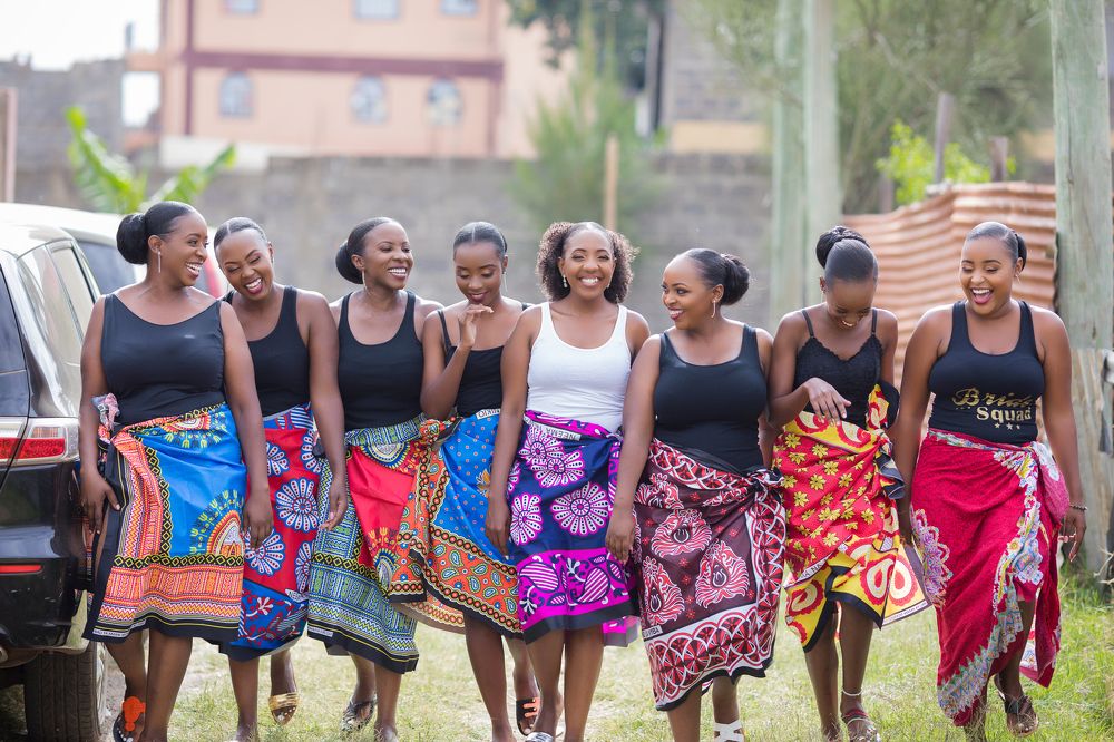 Kenyan Brides Maids in Nairobi City County wearing Shuka Lesso Kitenge Morning Preps