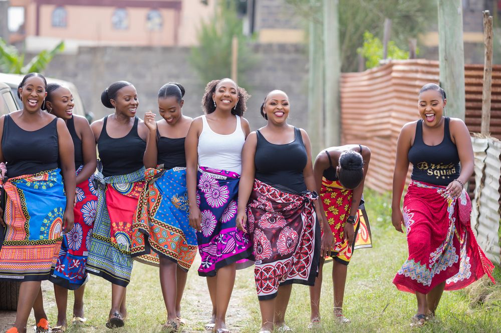 Kenyan Brides Maids in Nairobi City County wearing Shuka Lesso Kitenge Morning Preps