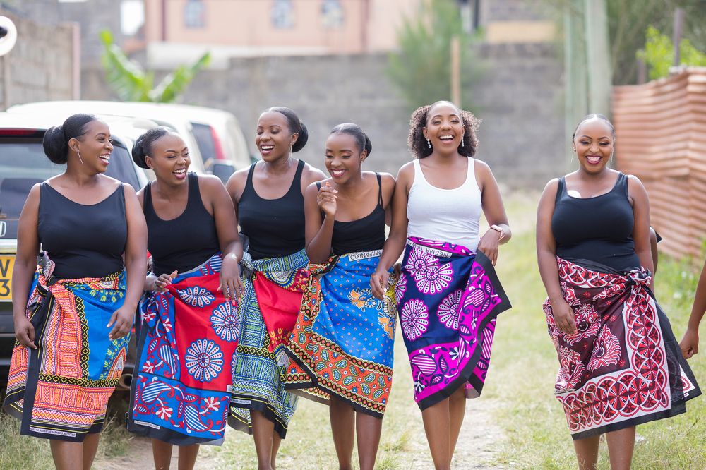 Kenyan Brides Maids in Nairobi City County wearing Shuka Lesso Kitenge Morning Preps