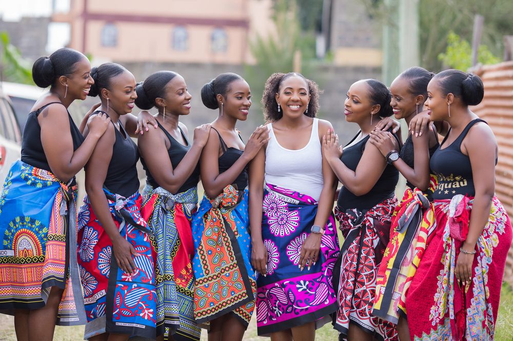 Kenyan Brides Maids in Nairobi City County wearing Shuka Lesso Kitenge Morning Preps