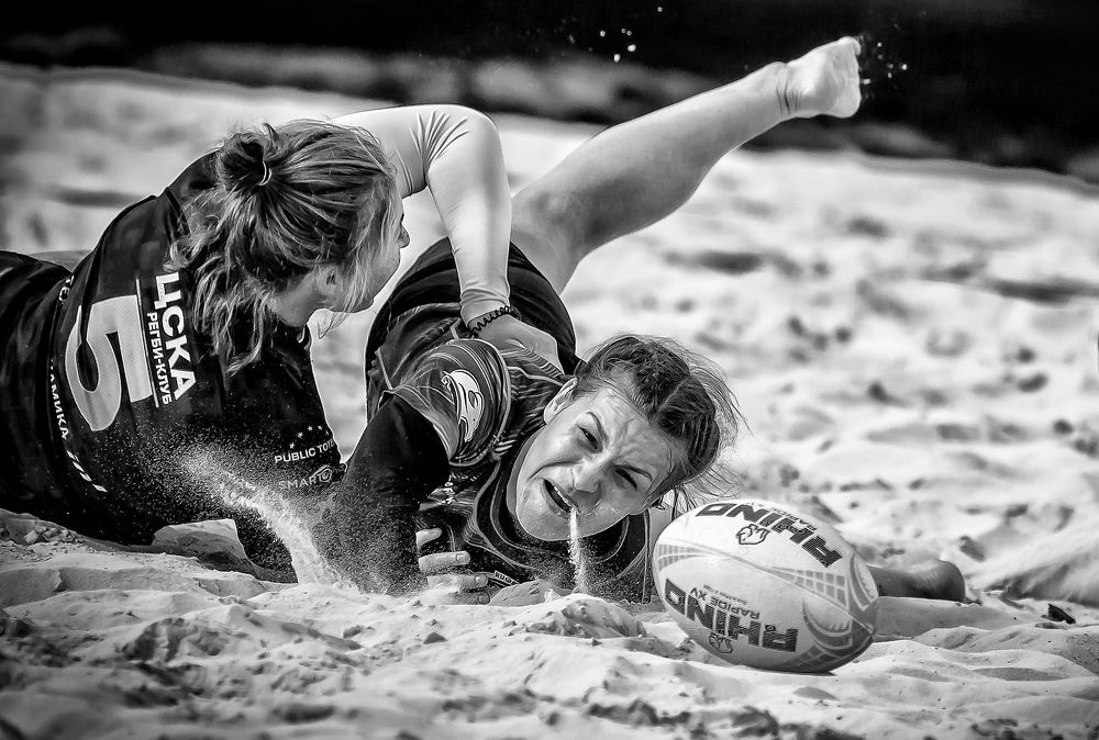 Beach Rugby B&W Photos