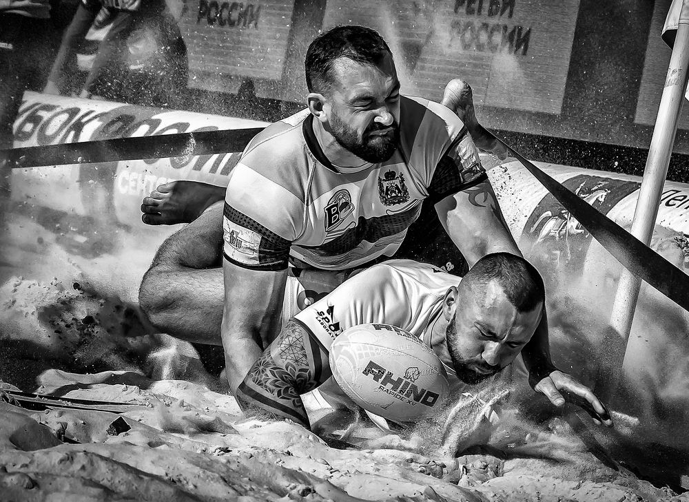 Beach Rugby B&W Photos