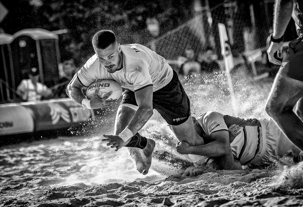 Beach Rugby B&W Photos
