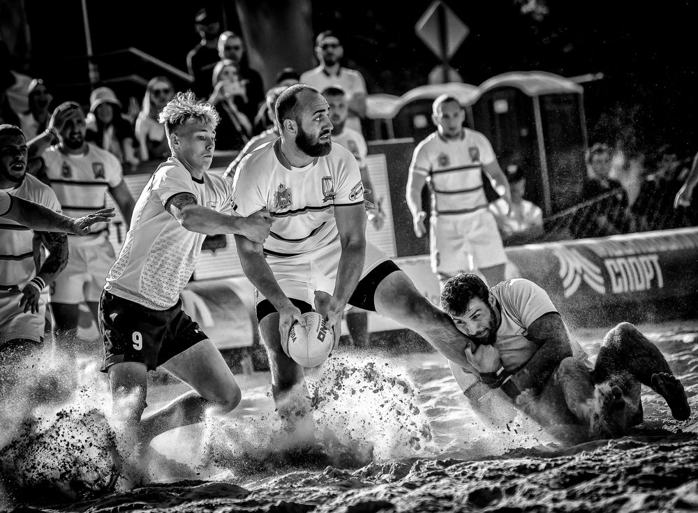 Beach Rugby B&W Photos