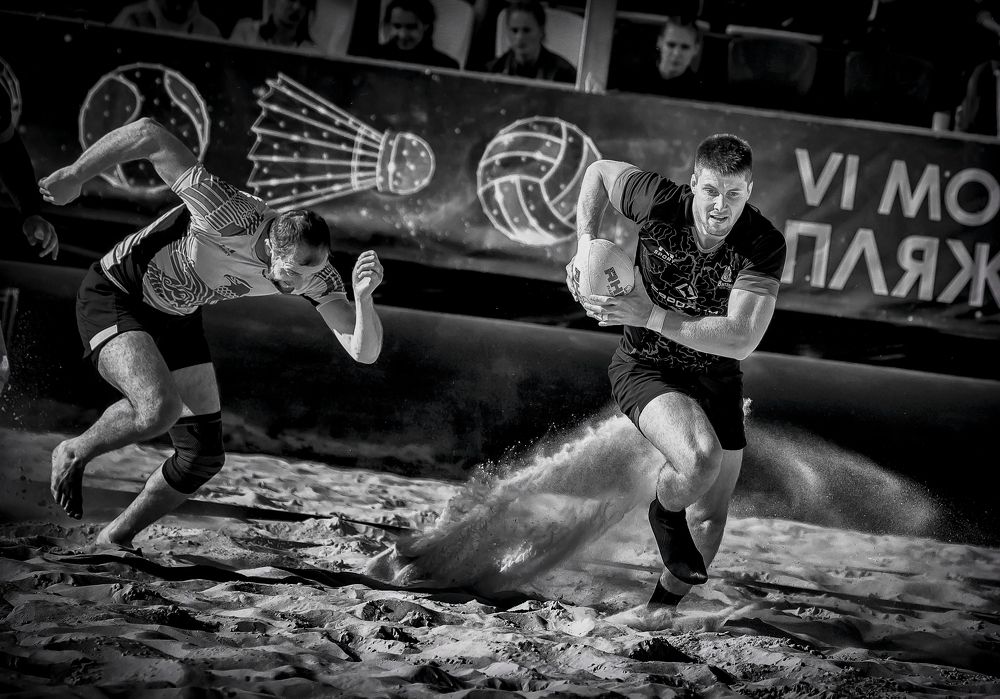 Beach Rugby B&W Photos