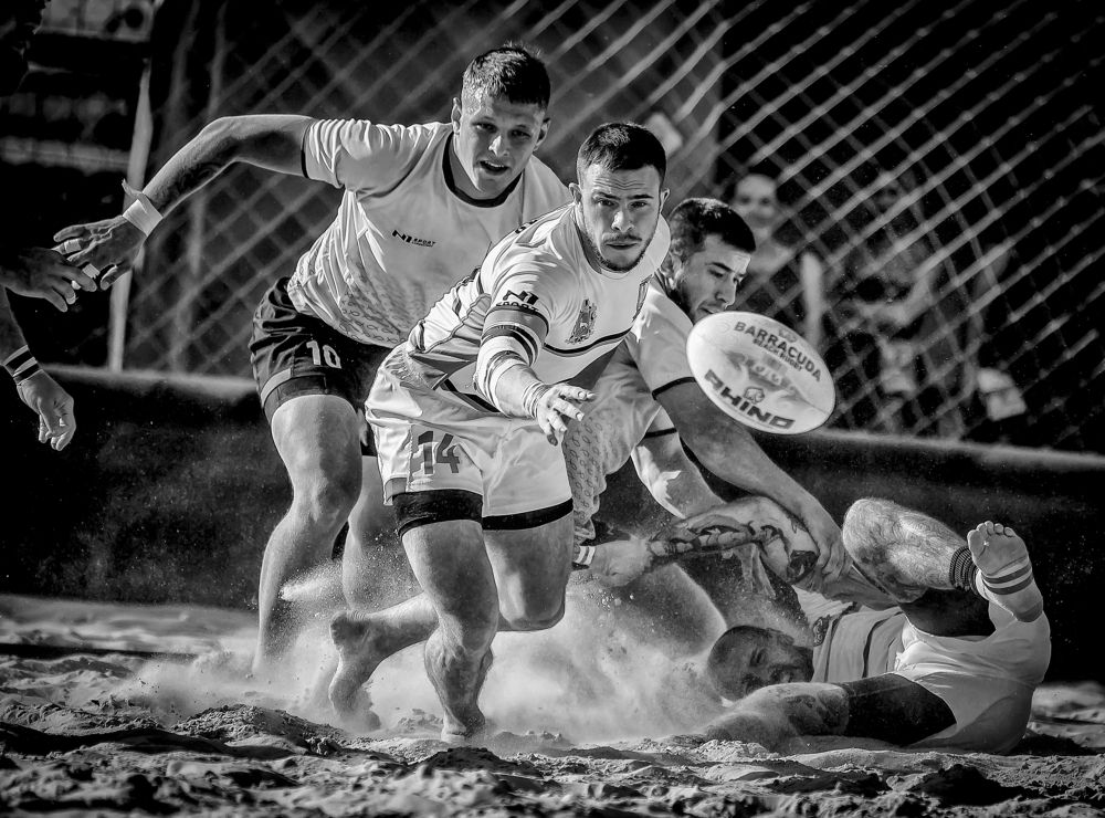 Beach Rugby B&W Photos