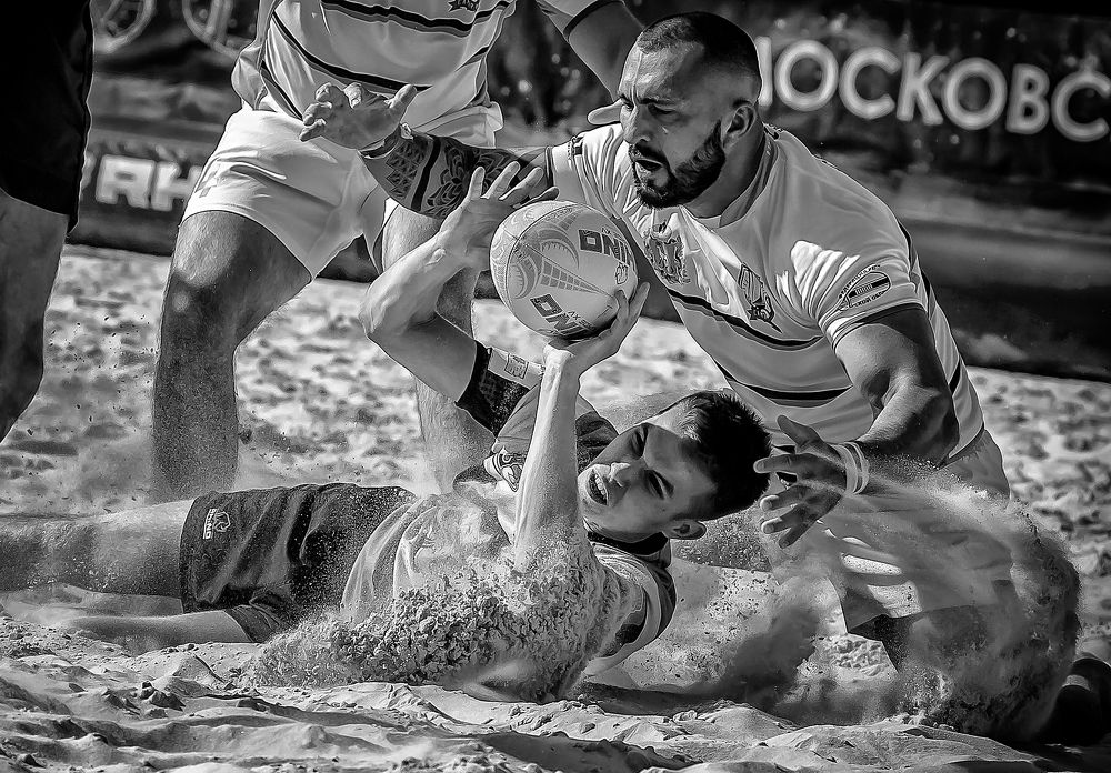 Beach Rugby B&W Photos