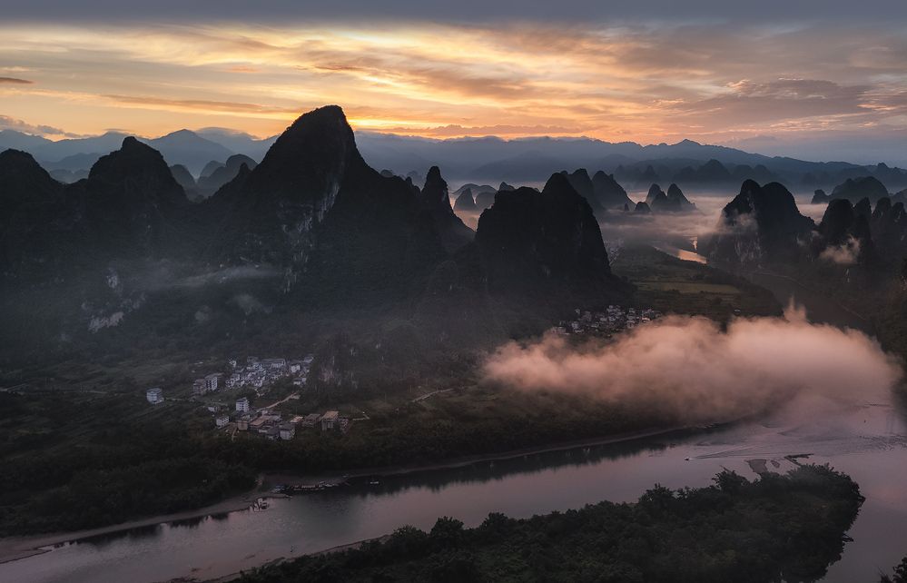 Dawn on Li River. Guilin. China