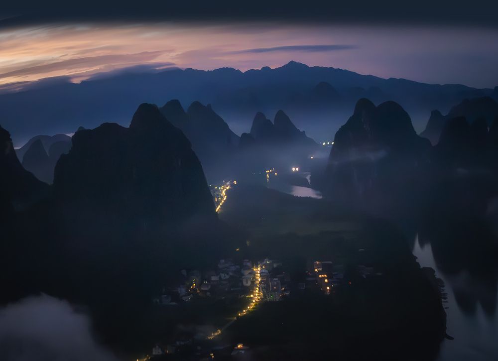 Dawn on Li River. Guilin. China