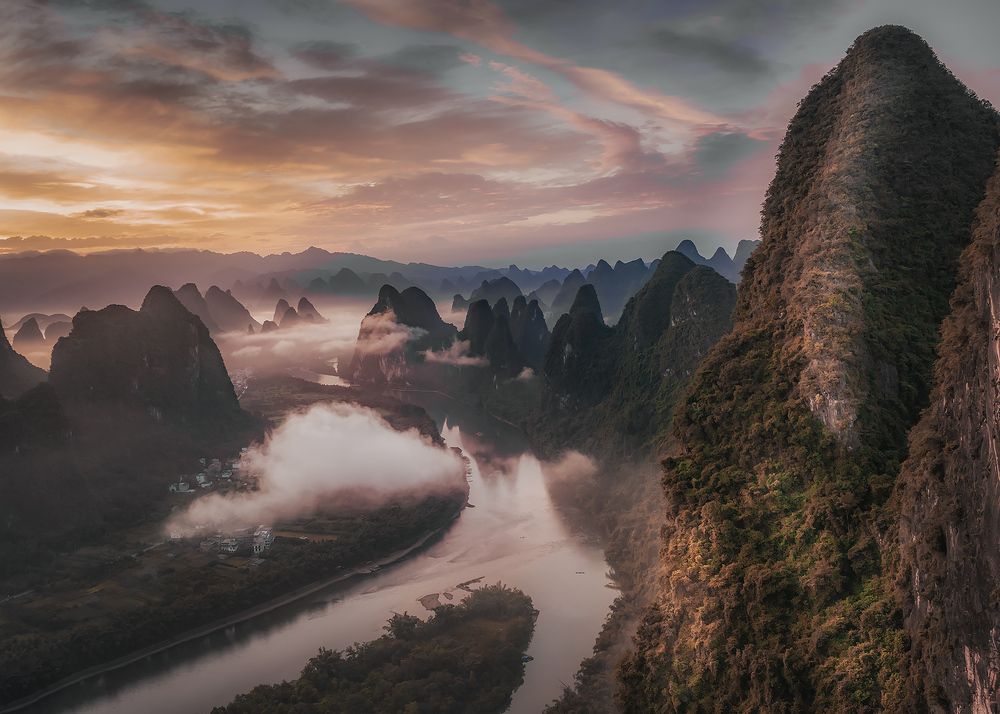 Dawn on Li River. Guilin. China