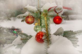 Новогодние игрушки ель снег новый год