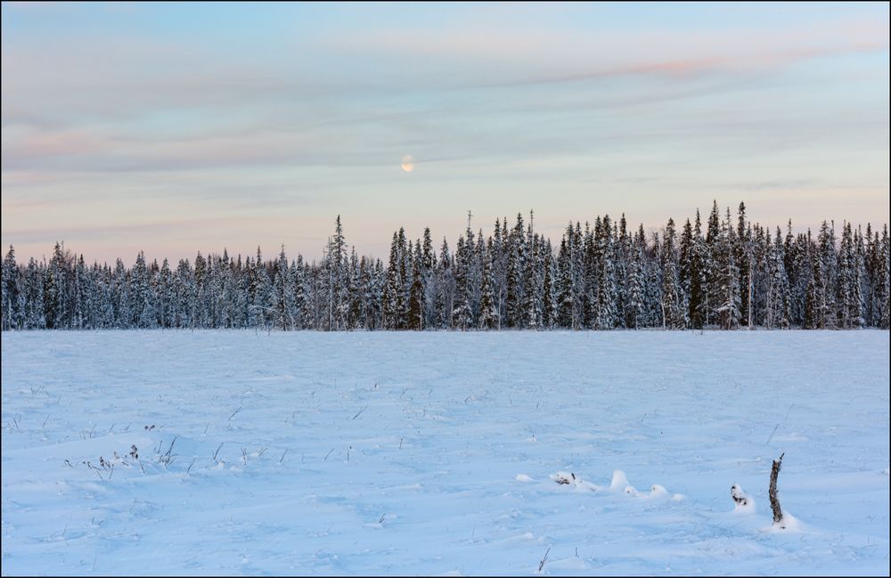 Солнце село, поднимается луна.