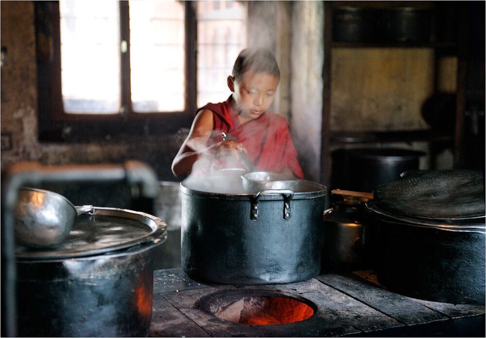 Monk's kitchen. Bhutan.
