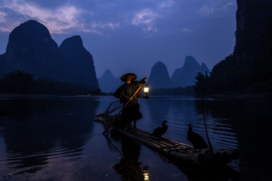 Old Fisherman with Cormorants on the Li river