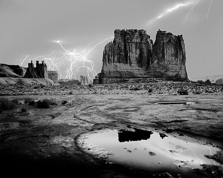 Lightning Over Courthouse Towers, from Ethereal Days.
Single 6x7cm film exposure. 1 hour.
