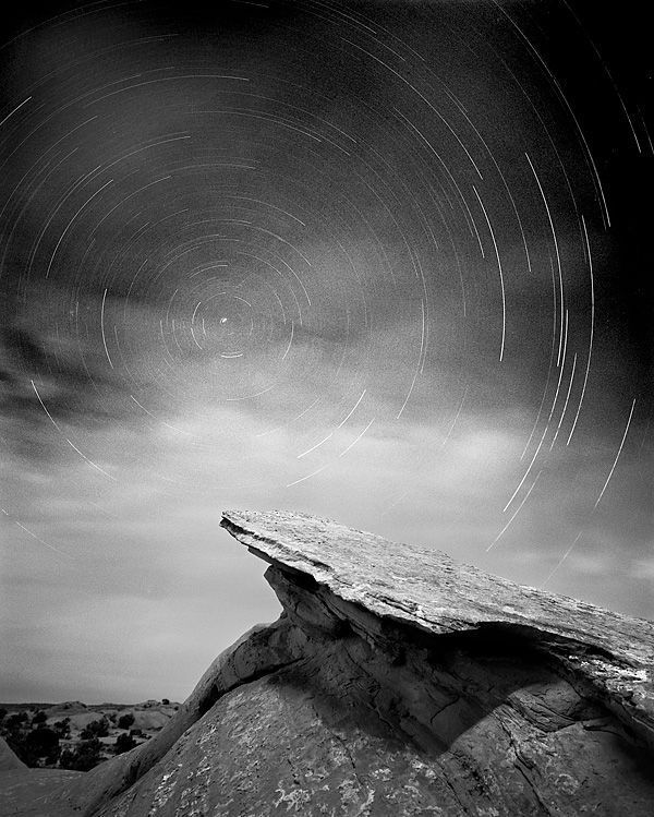 Northern Sky, Ethereal Days.
Pre-exposed 4x5 for landscape detail; dodged sky during initial exposure. Film re-exposed for star trails. 4 hours total exposure.