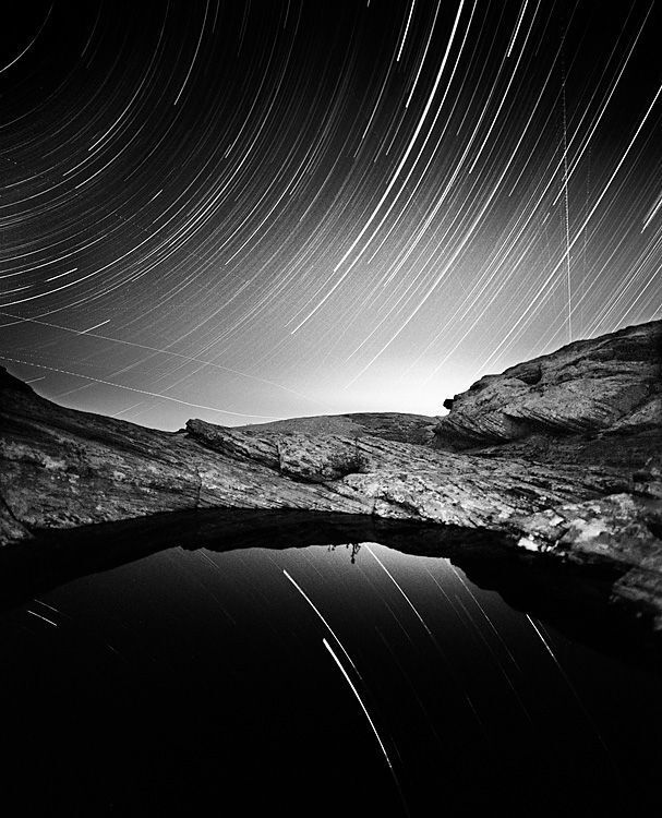 Reflection Study, Ethereal Days.
Pre-exposed 6x7cm film for landscape detail. Dodged sky during initial exposure. Film re-exposed for star trails. 6 Hours total?