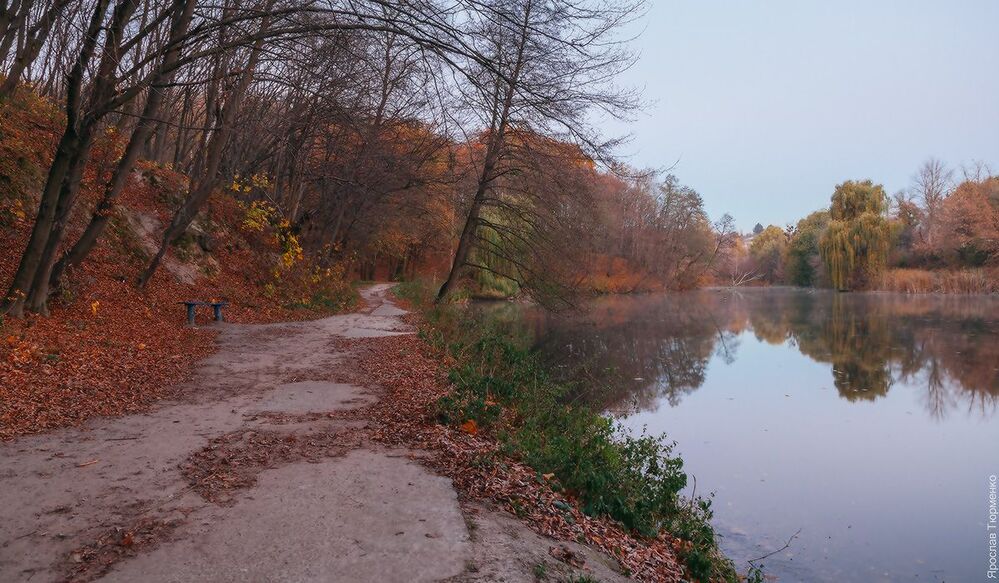 Морозное утро в осеннем парке...