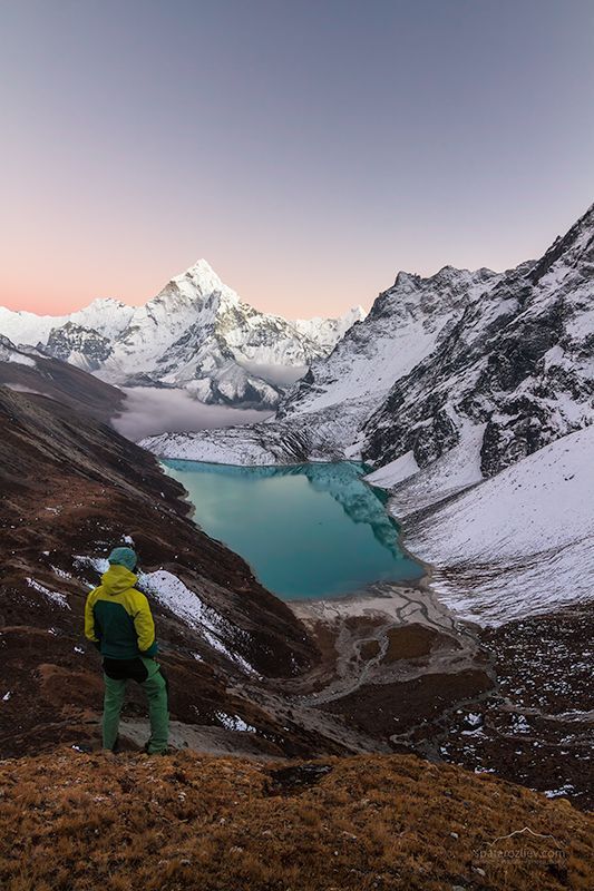 Ama Dablam (6,812 m.) and Chola Tsho Lake, Himalaya, Nepal