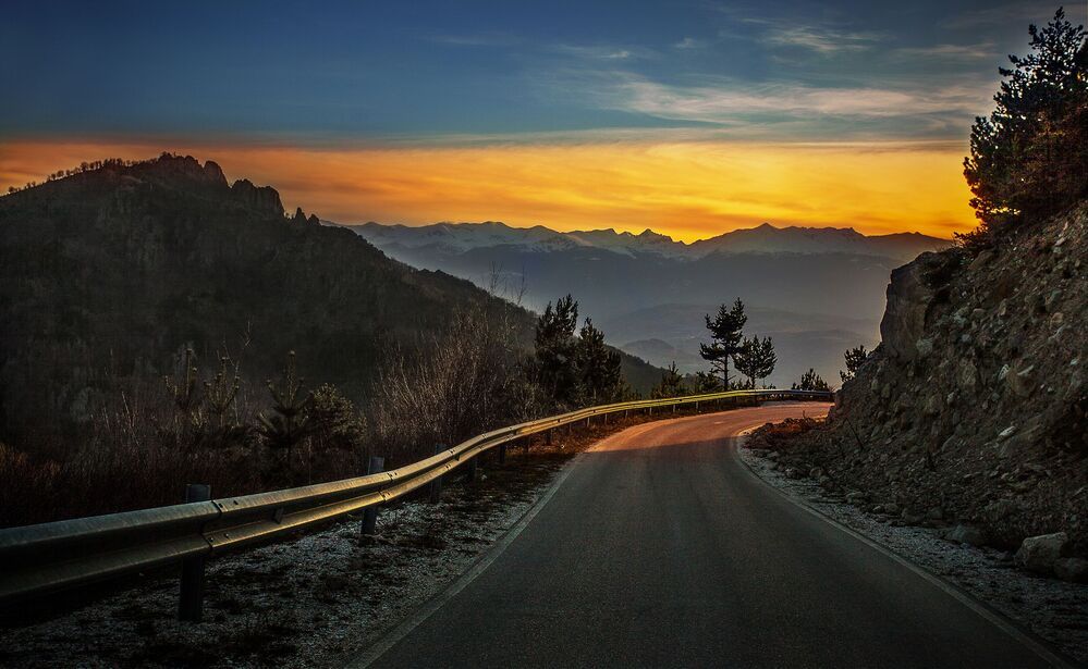 Mountain road in the Rhodope Mountains Bulgaria