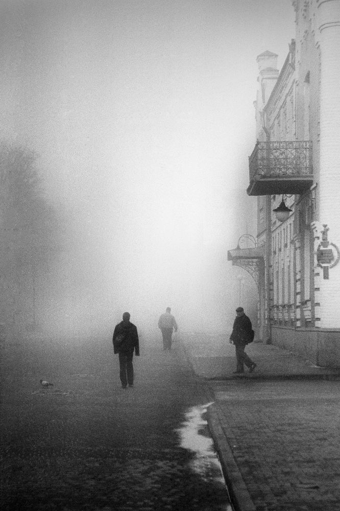 Foggy morning city.