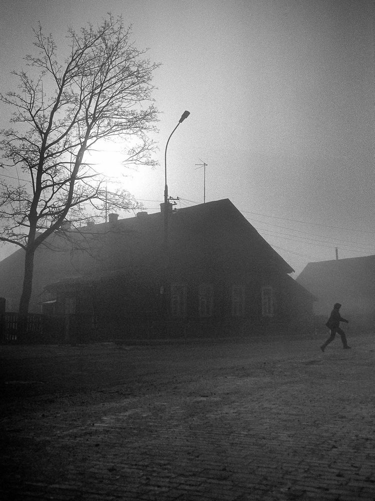Foggy morning city.