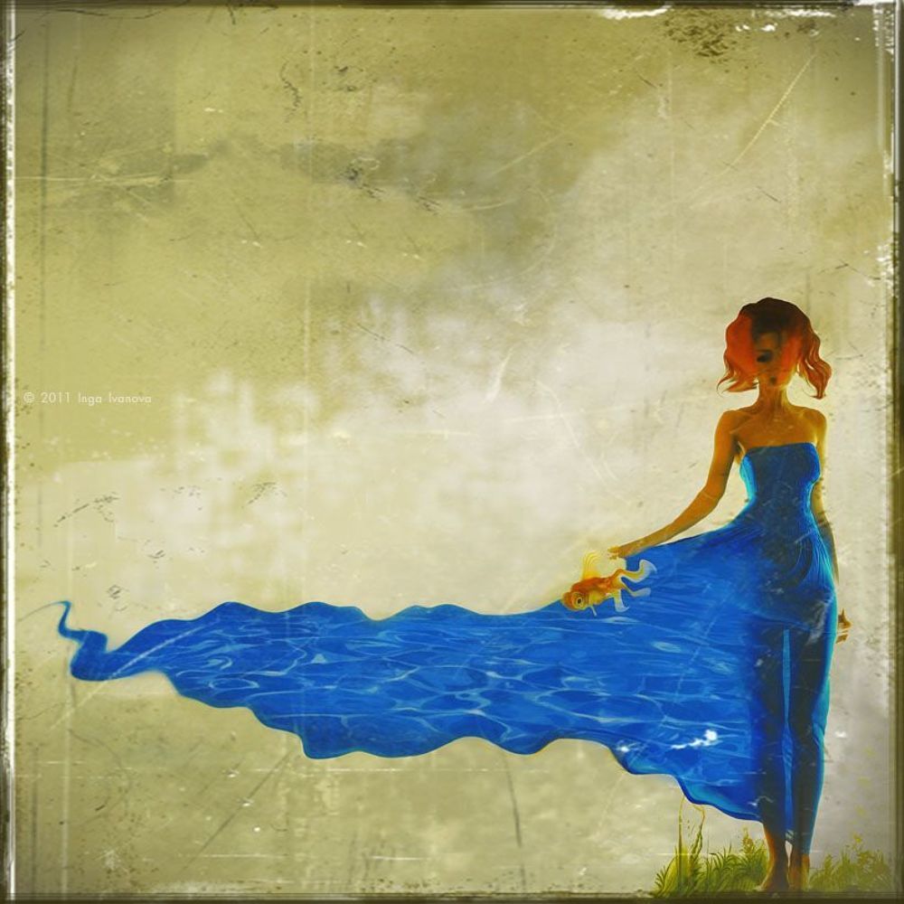 In blue