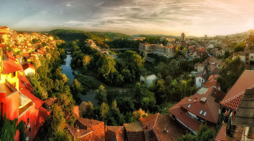 Cityscape over the hills of Veliko Tarnovo - Tzarevetz, Trapezitza, Sveta gora and Devingrad