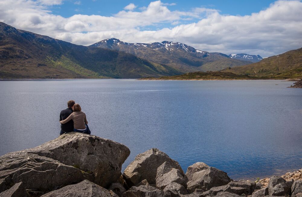 A couple in love on a lake, Scotland