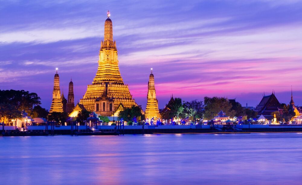 Wat Arun historical park and Chawpraya river, Bangkok, Thailand