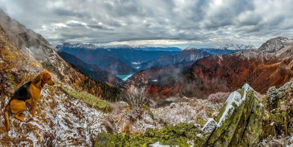 Первый снег в горах над озером Рица.