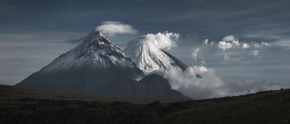 Россия : Камчатка : вулканы: Безымянный, Камень, Ключевской
