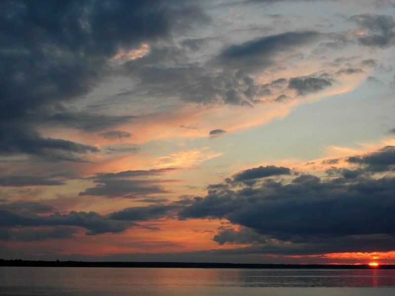 закат, солнце, река, небо, облака *** фото превью