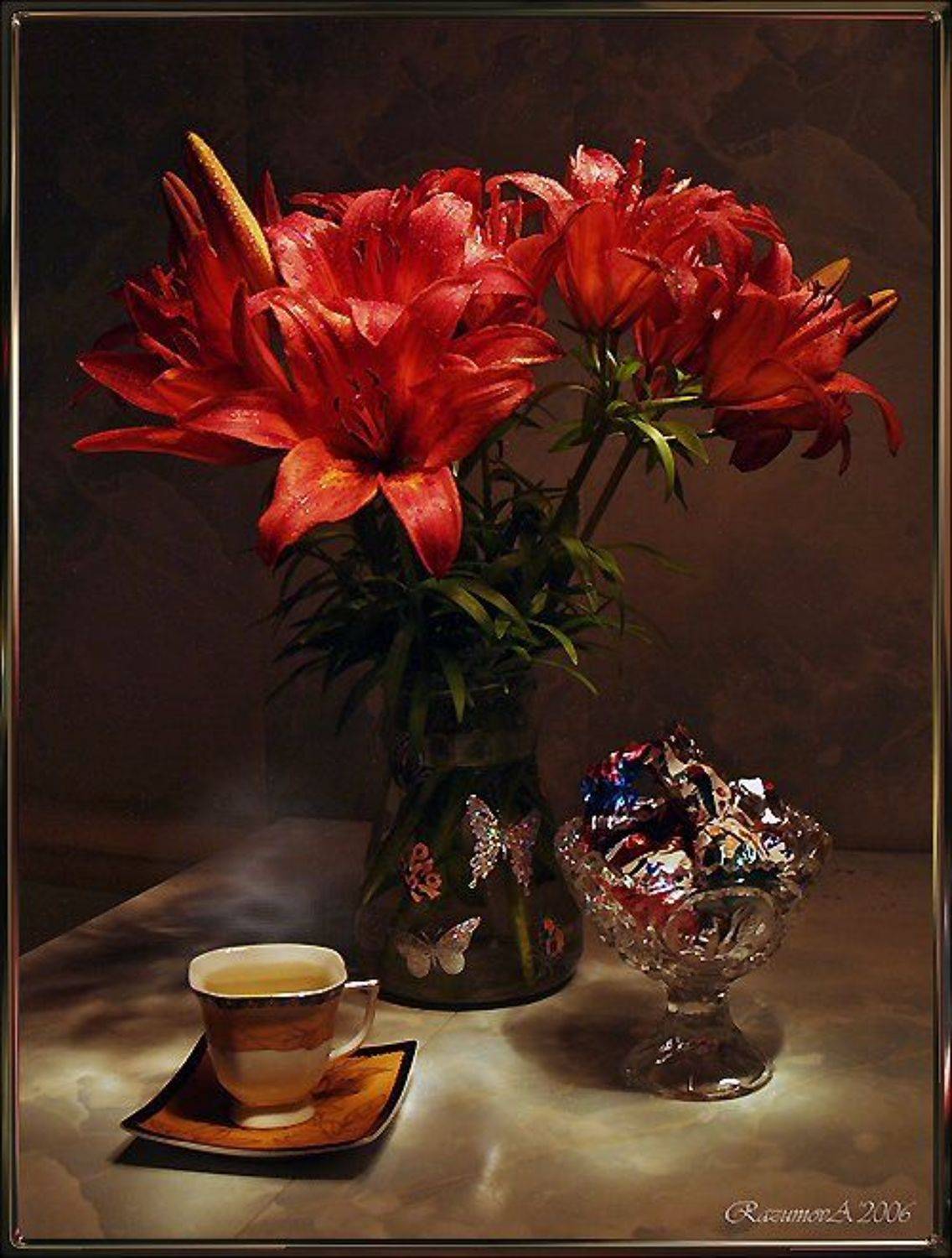 Ваза, букет, натюрморт, световая кисть, чаепитие, Anjelochka