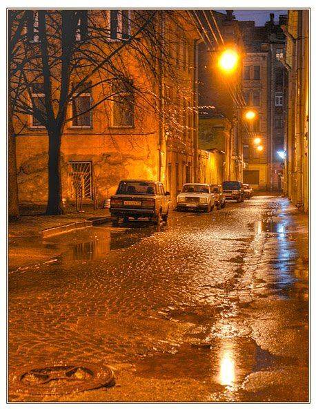 город, утро, улица, огни, Вячеслав Архипов