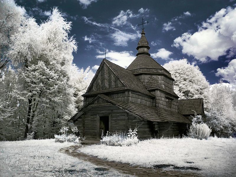 храм, лето, ИК, пейзаж про заснеженное лето... фото превью