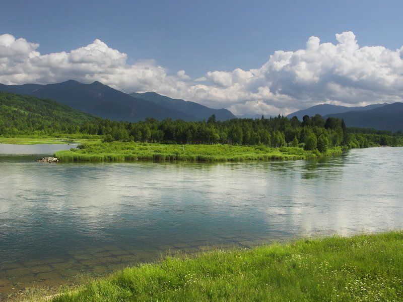 бурятия, река, переемная, горы, облака  фото превью