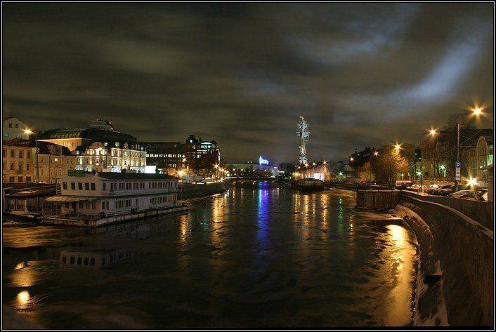 москва, город, огни, вечер, набережная, река, лед, dyadyavasya, Дмитрий Шамин